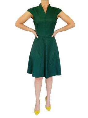 MM Lafleur dark green wool high neck cap sleeve knee-length dress size 8